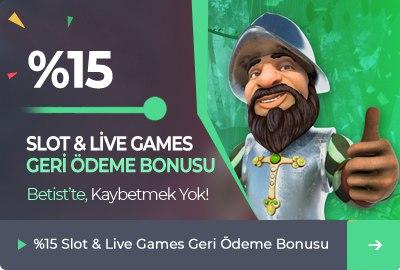 %15 Slot & Live Games Geri Ödeme Bonusu